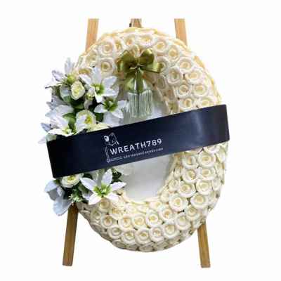 สายหมอก 9735 พวงหรีดดอกไม้จันทน์โทนสีขาว