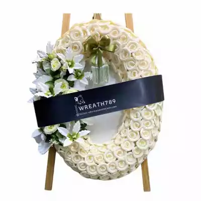 สายหมอก 9735 พวงหรีดดอกไม้จันทน์โทนสีขาว
