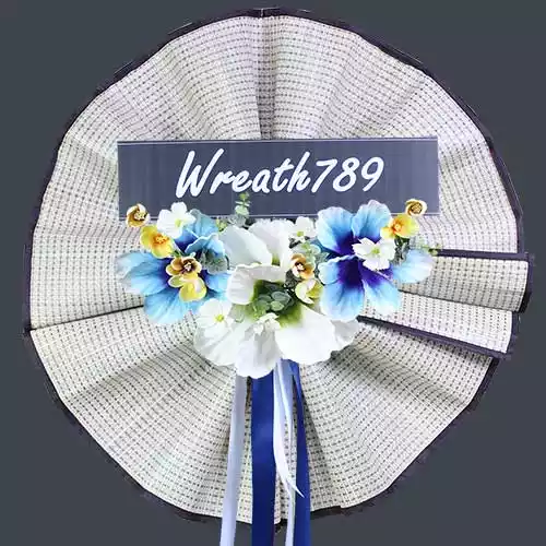 821s-พวงหรีดเสื่อ ดอกไม้สีฟ้า