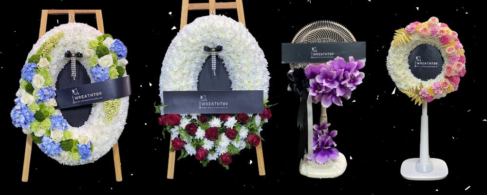 พวงหรีด 4 แบบ 4 ชนิดป้ายข้อความ