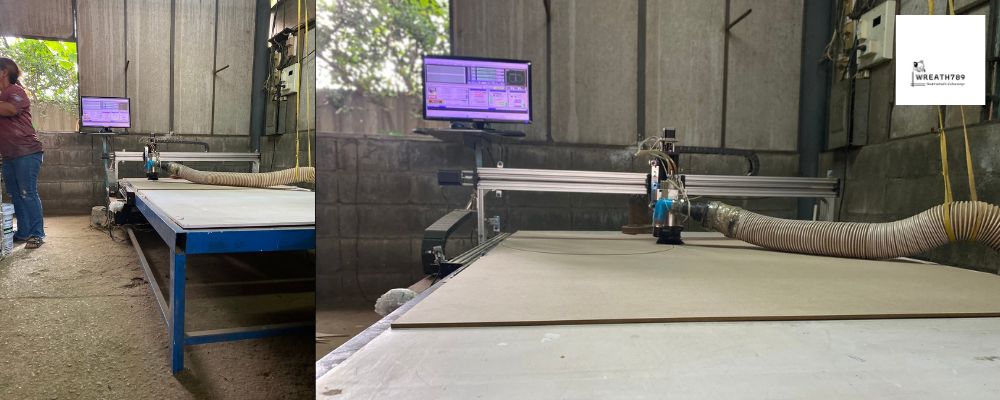 เครื่อง cnc ของเรา ตัดแผ่นไม้กำลังทำงาน