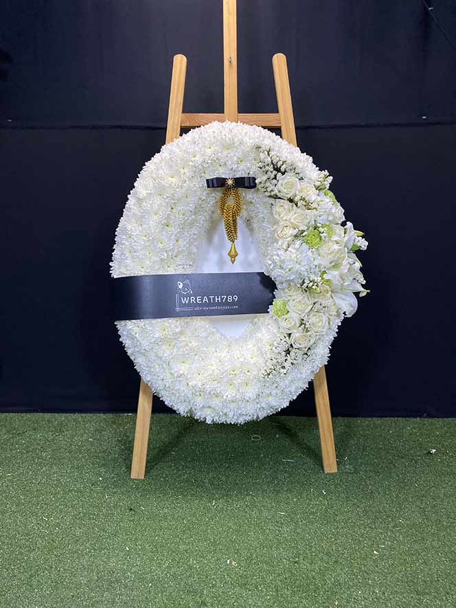 พวงหรีดดอกไม้สดราคา 1000 - 1600 ธารา 9249