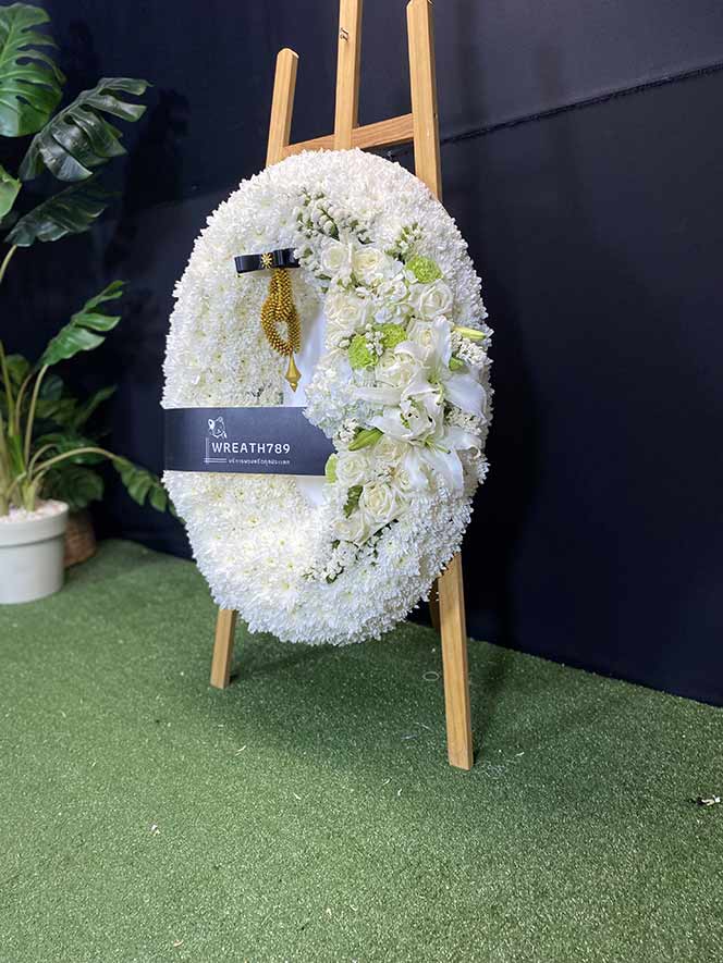 พวงหรีดดอกไม้สดราคา 1200 - 1600 ธารา 9249