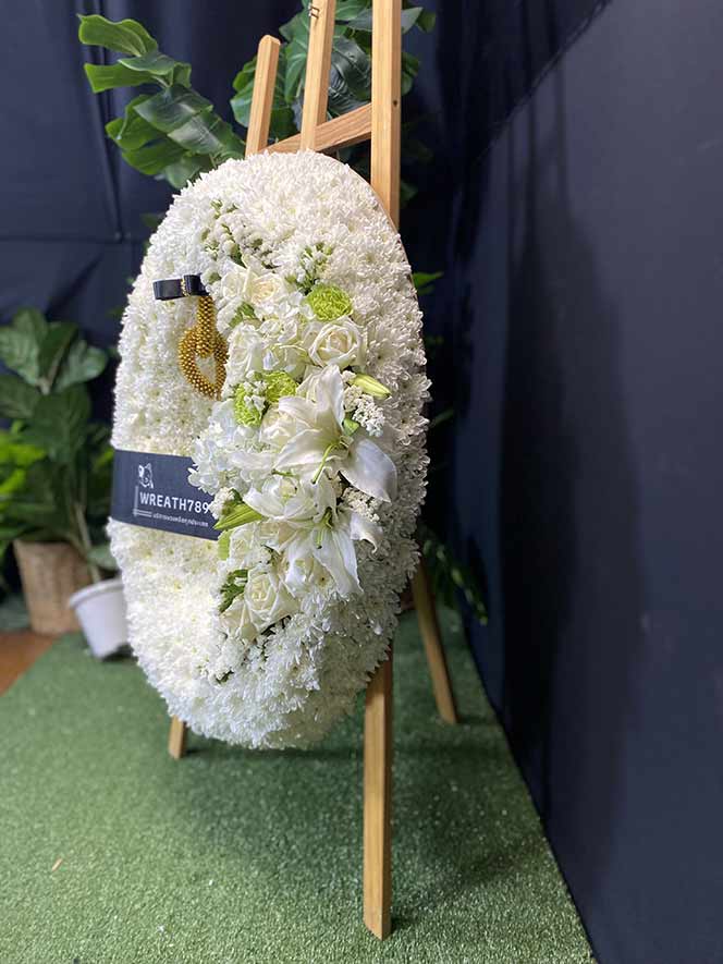 พวงหรีดดอกไม้สดราคา 1200 - 1600 ธารา 9249