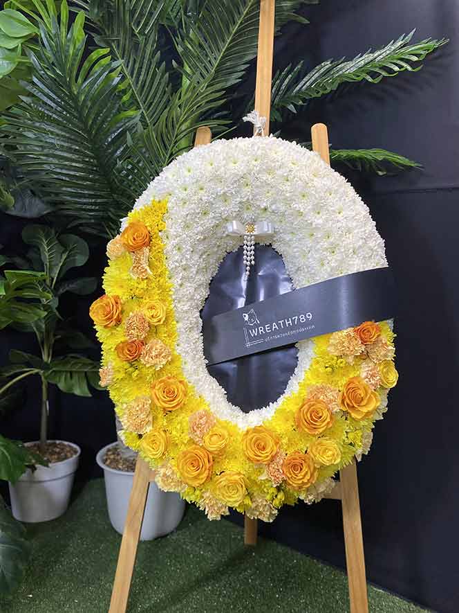 ธารา 9253 พวงหรีดดอกไม้สดส่งฟรี โทนสีเหลือง