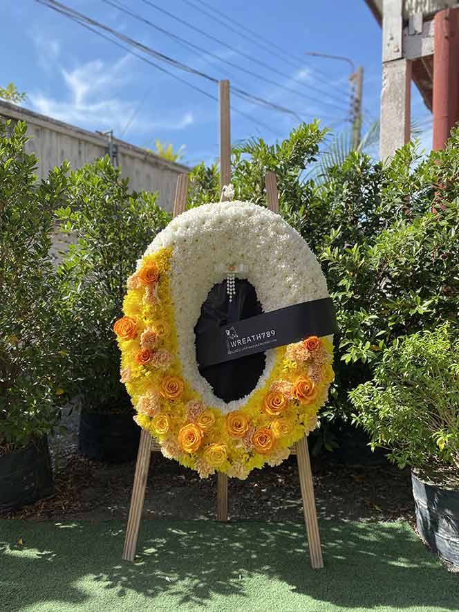 ธารา 9253 พวงหรีดดอกไม้สดส่งฟรี โทนสีเหลือง