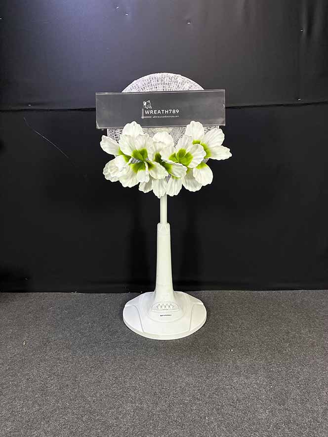 พัดลม 16นิ้ว 62wh Sharp พวงหรีดพัดลมดอกไม้สีขาว