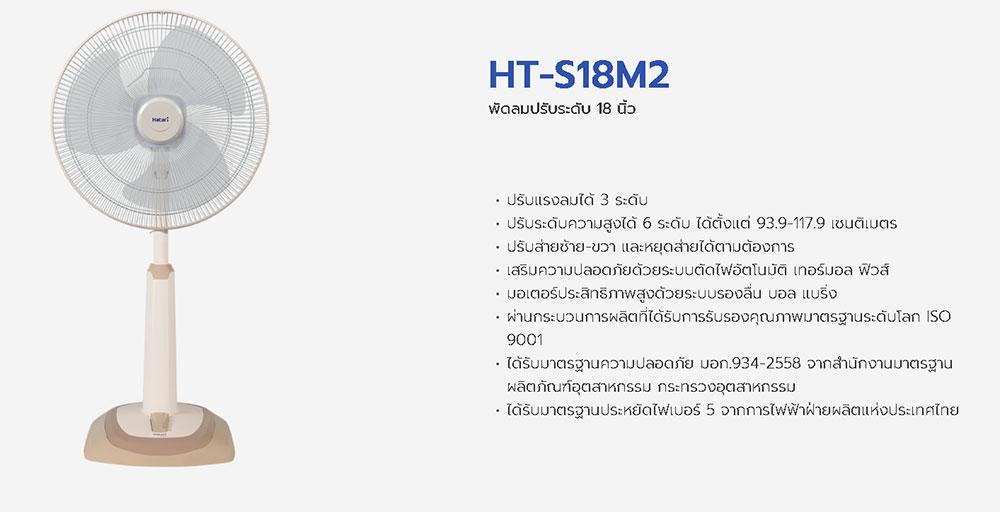 สเปคพัดลม hatari HT-S18M2